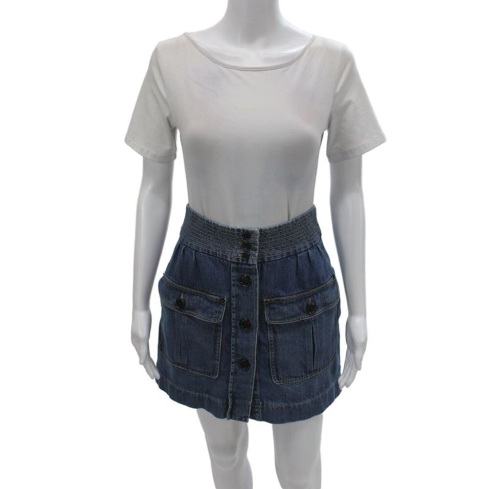 Chloe Womens Mini Skirt Blue 100% Cotton Button Casual Size 34